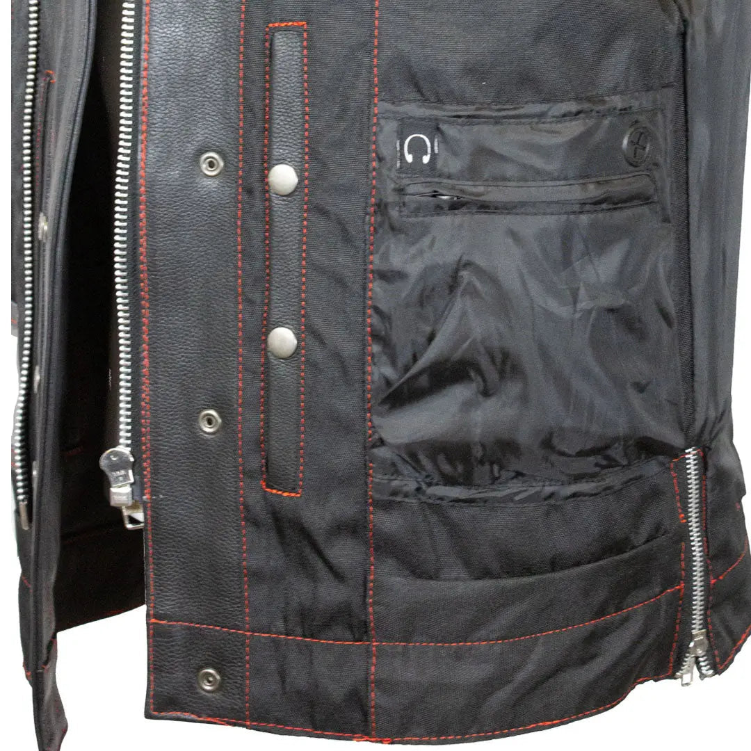 Open Road Men's Upside Leather with Red Stitched Diamonds Vest