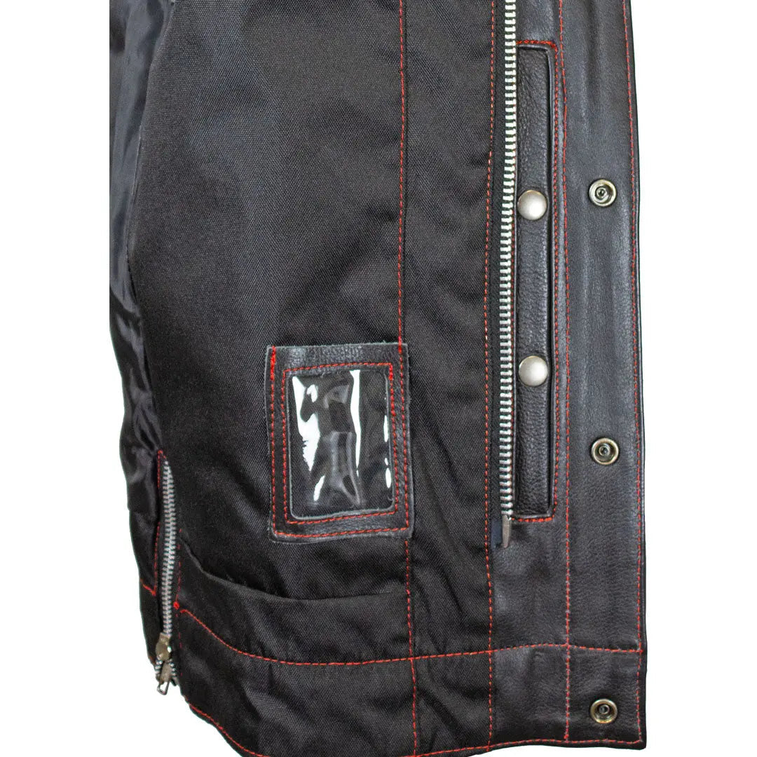 Open Road Men's Upside Leather with Red Stitched Diamonds Vest