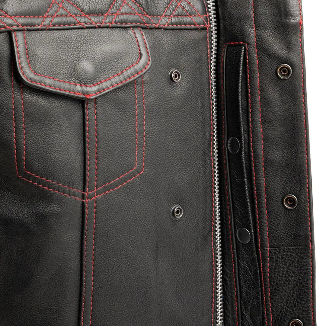 Open Road Men's Upside Leather with Red Stitched Diamonds Vest