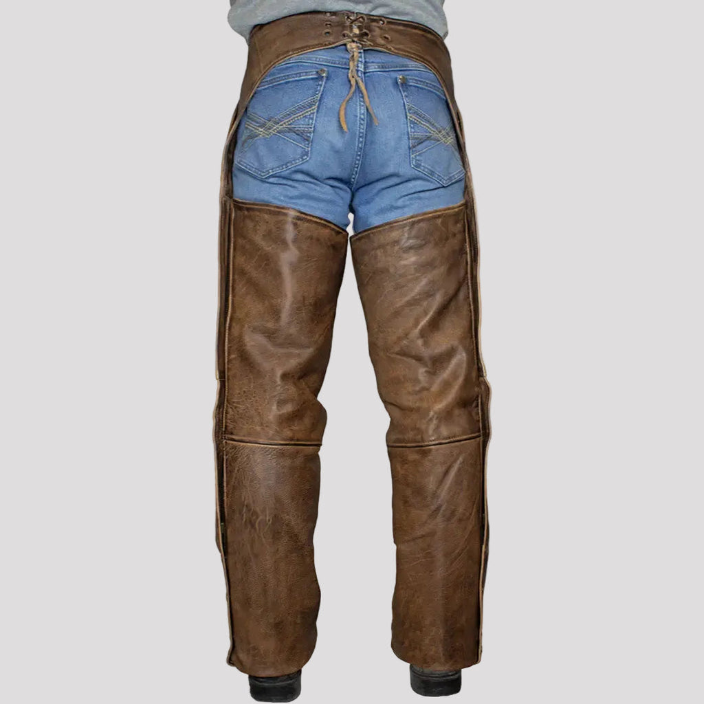 Open Road Men's Vintage Brown 4 Pocket Premium Leather Chaps