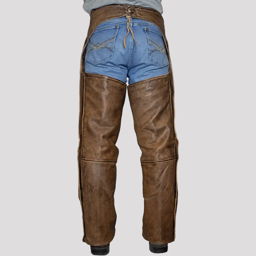 Open Road Men's Vintage Brown 4 Pocket Premium Leather Chaps