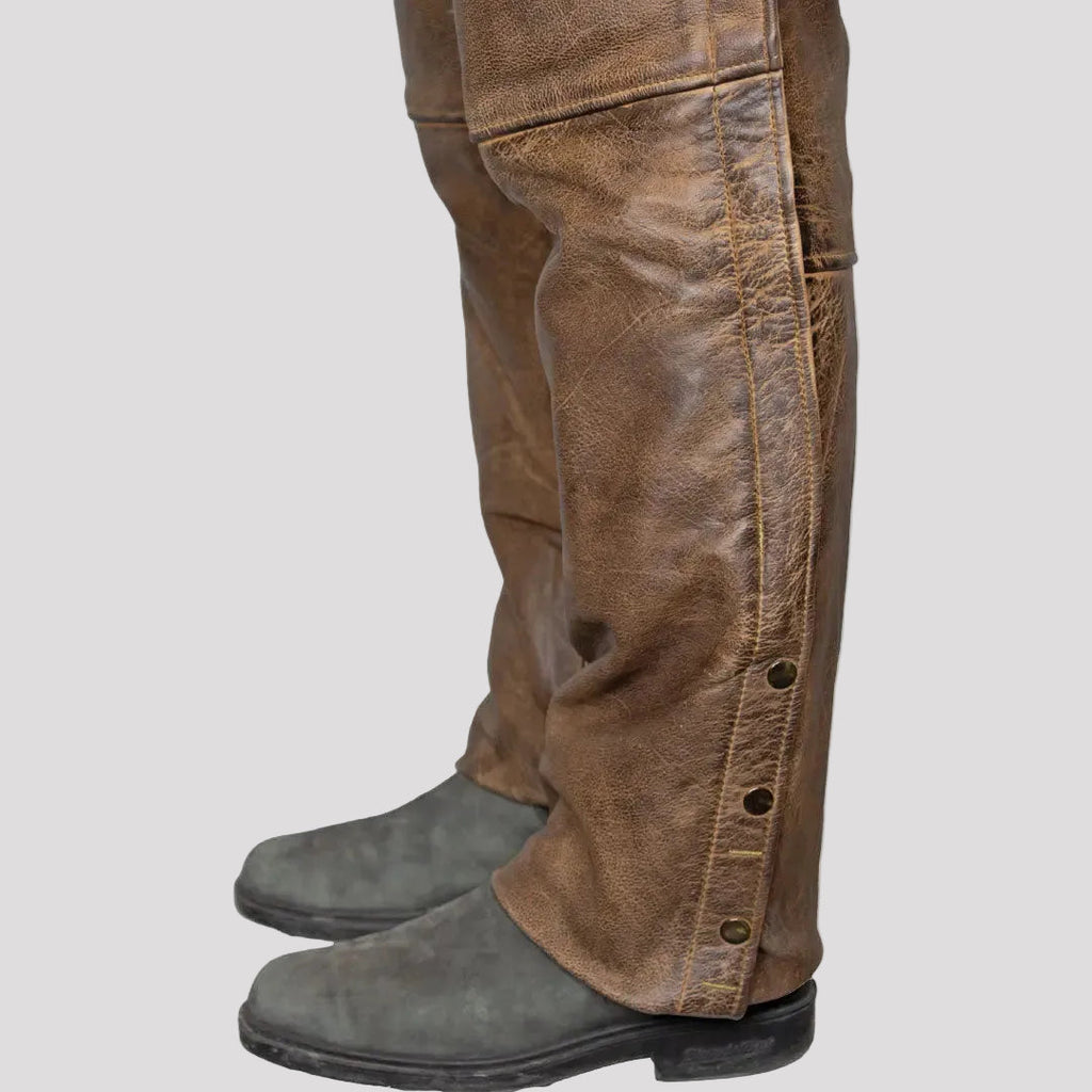 Open Road Men's Vintage Brown 4 Pocket Premium Leather Chaps