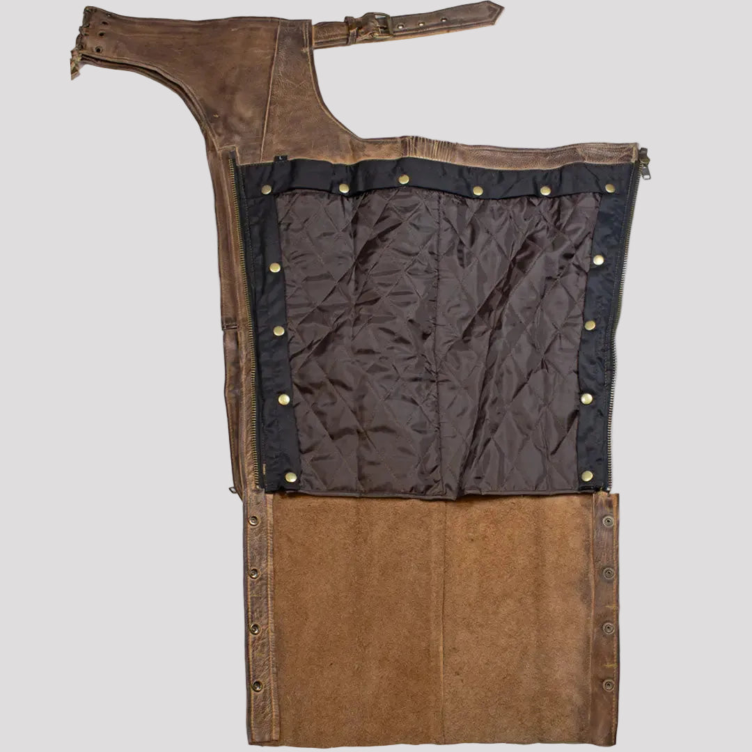 Open Road Men's Vintage Brown 4 Pocket Premium Leather Chaps