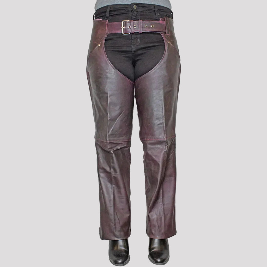 Open Road Women's Dark Purple Wash Leather Chaps