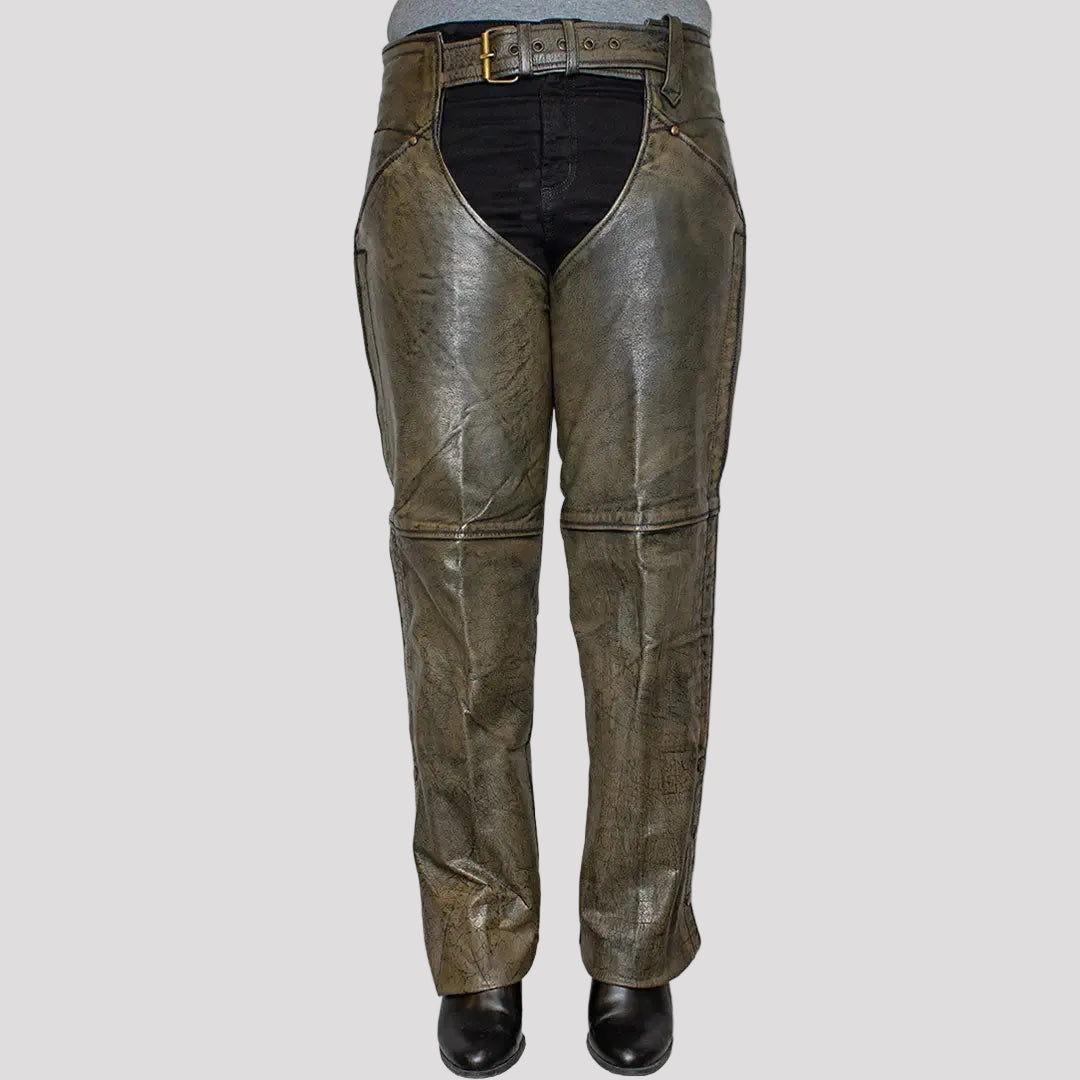 Open Road Women's Distressed Brown Leather Chaps
