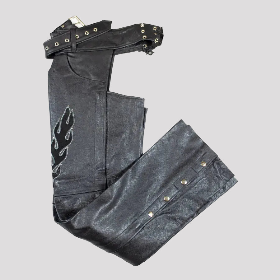 Open Road Women's Flame Inlay Premium Leather Chaps
