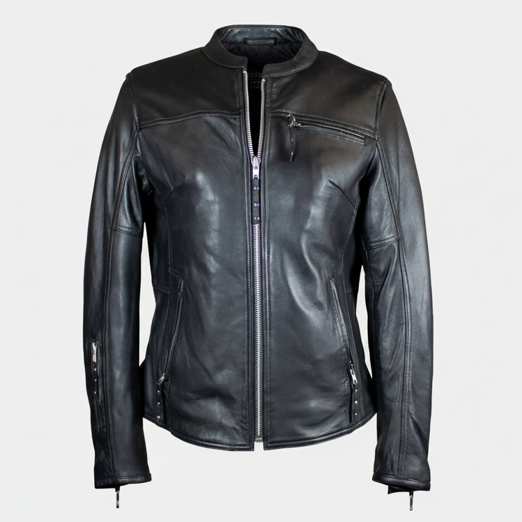 Open Road Women's Racer Leather Motorcycle Jacket