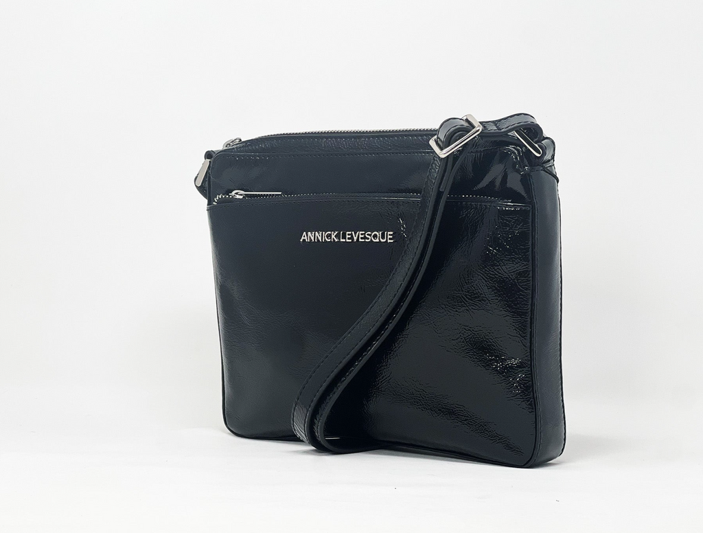 Sac à bandoulière noir vernis | Gisèle petit