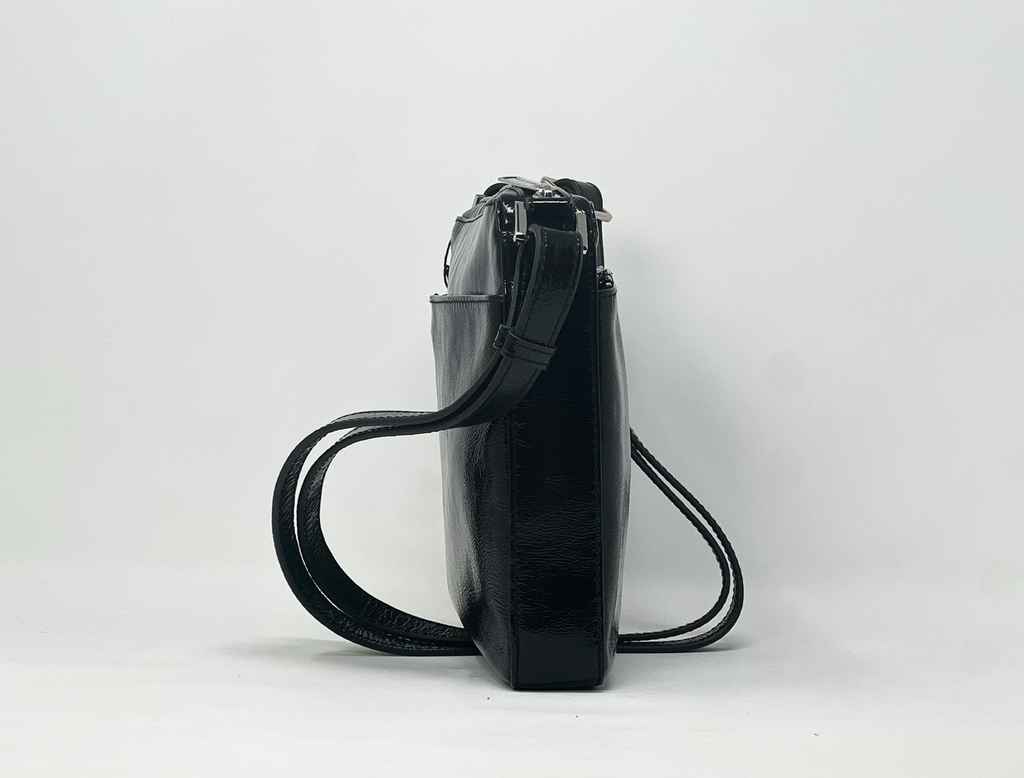 Sac à bandoulière noir vernis | Gisèle petit