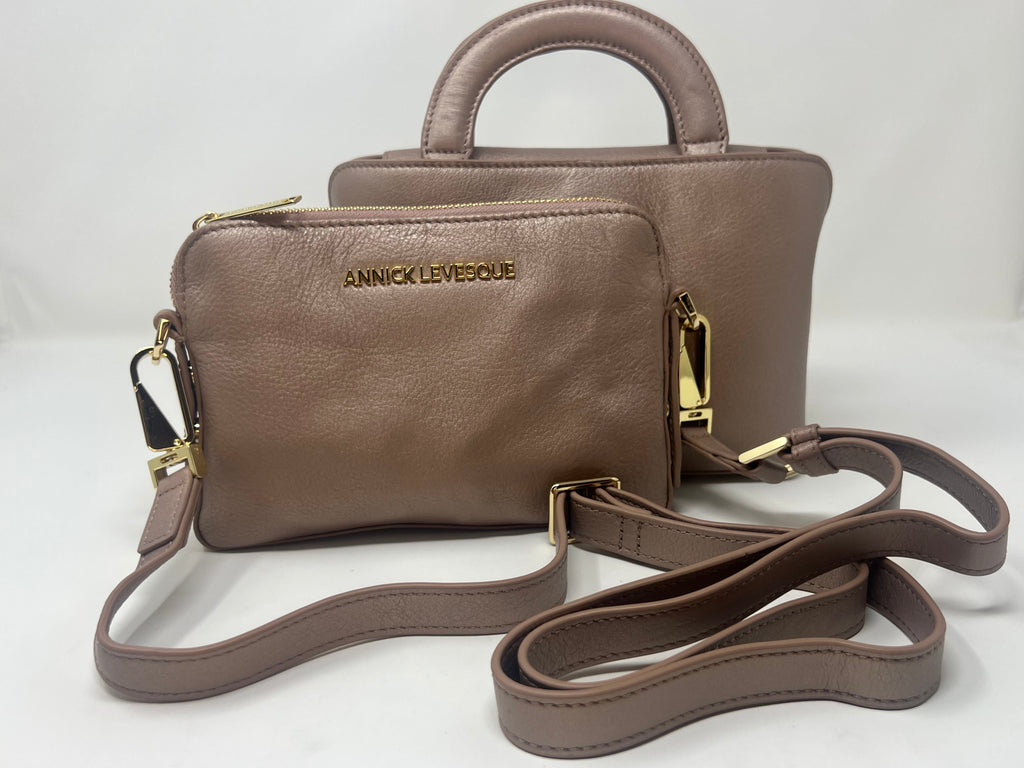 Sac à main en cuir Clarence , deux en un, Rose platine