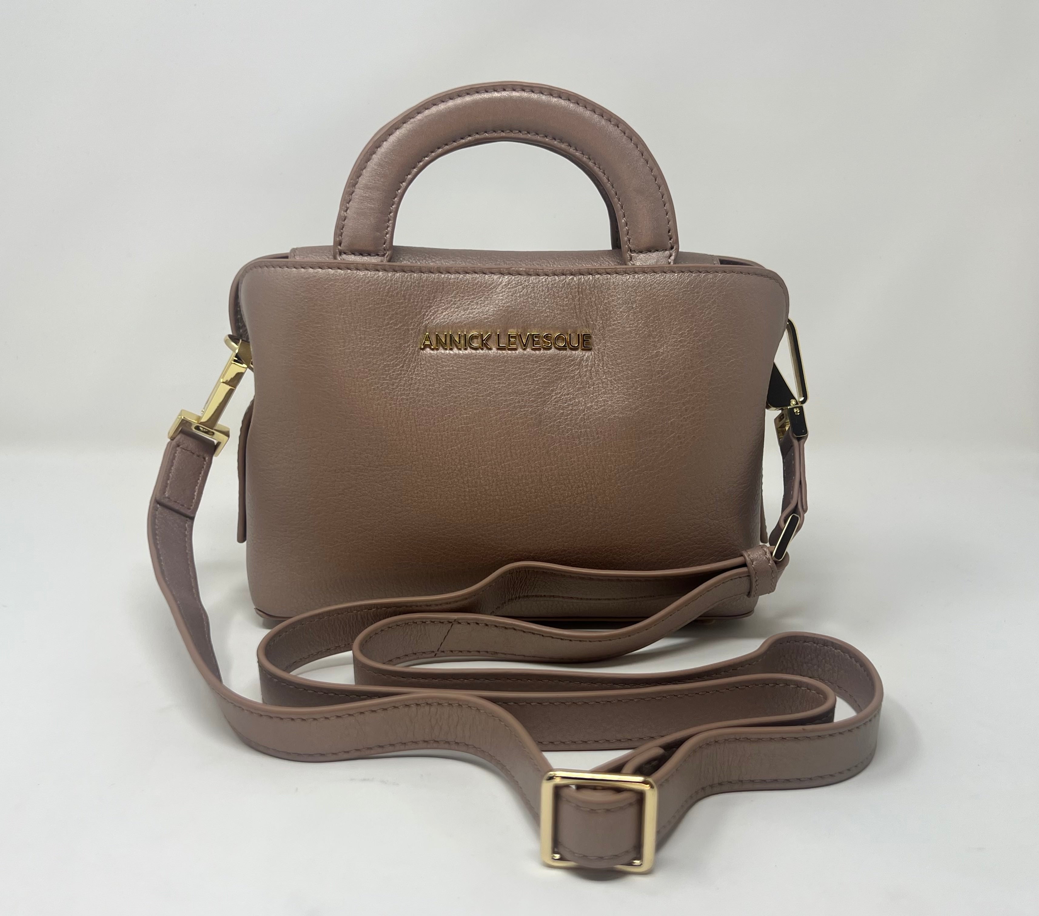 Sac à main en cuir Clarence , deux en un, Rose platine
