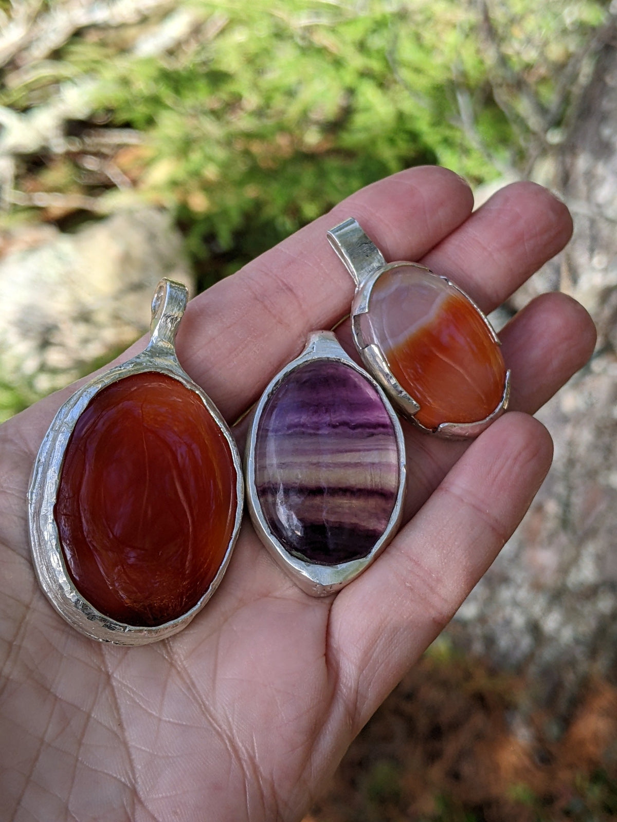 Carnelian Necklace in Sterling Silver — Large OOAK Statement Pendant — 16–18” Adjustable Chain — Echoes of the Lake Collection