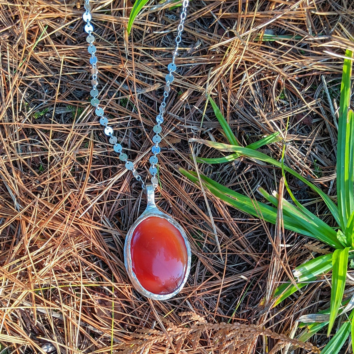 Carnelian Necklace in Sterling Silver — Large OOAK Statement Pendant — 16–18” Adjustable Chain — Echoes of the Lake Collection