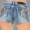 Platinum Plush Women's Cross Angel Wing Bling Shorts