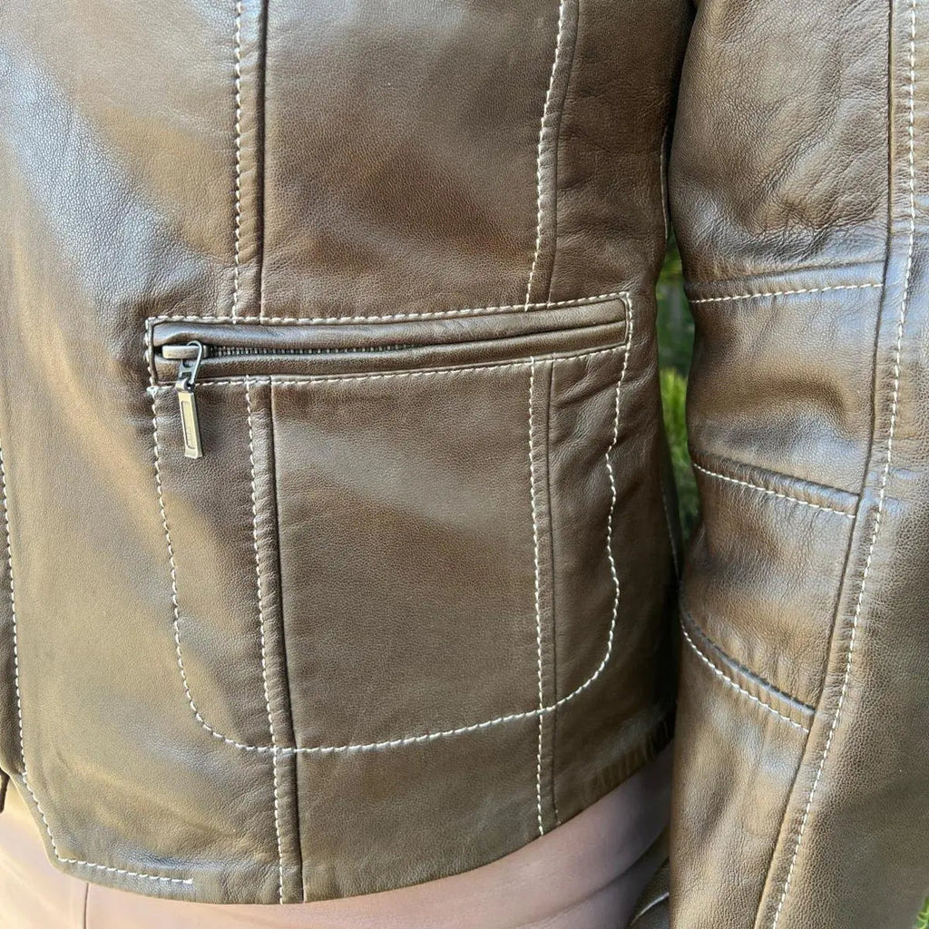 Women's Snap Collar Lamb Leather Jacket