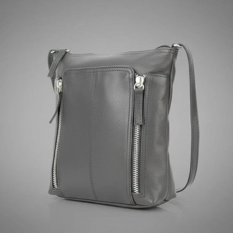 Slim Leather Crossbody. Small Vertical Zip Women’s Bag with Adjustable Strap