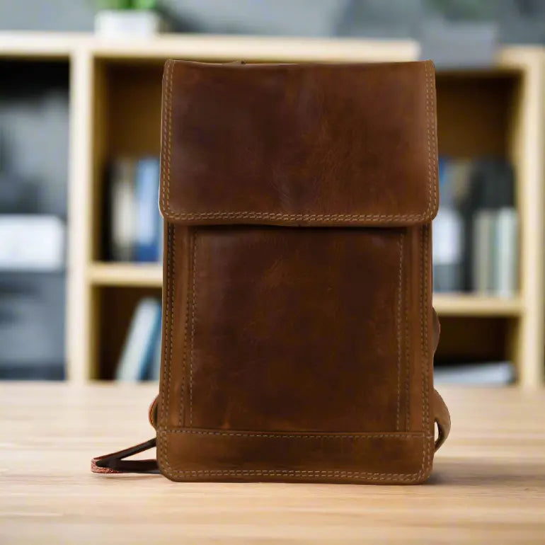 Rugged Earth Leather Organizer Crossbody Bag