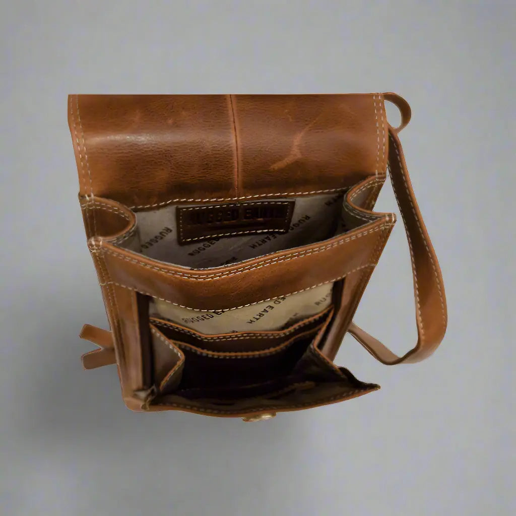 Rugged Earth Leather Organizer Crossbody Bag