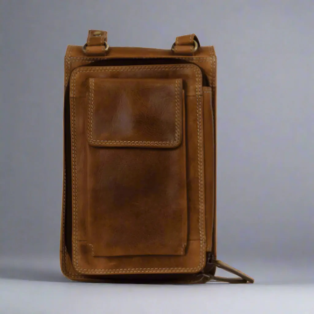 Rugged Earth Leather Organizer Crossbody Bag