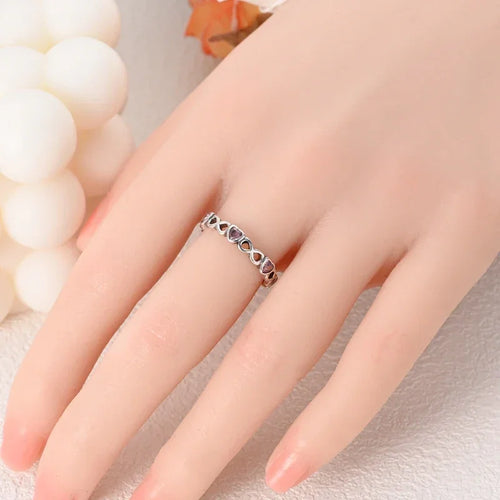 925 Sterling Silver Pink CZ Infinity Heart Ring