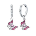 Delicate Pink Butterfly Sterling Silver Hoop Earrings with Cubic Zirconia