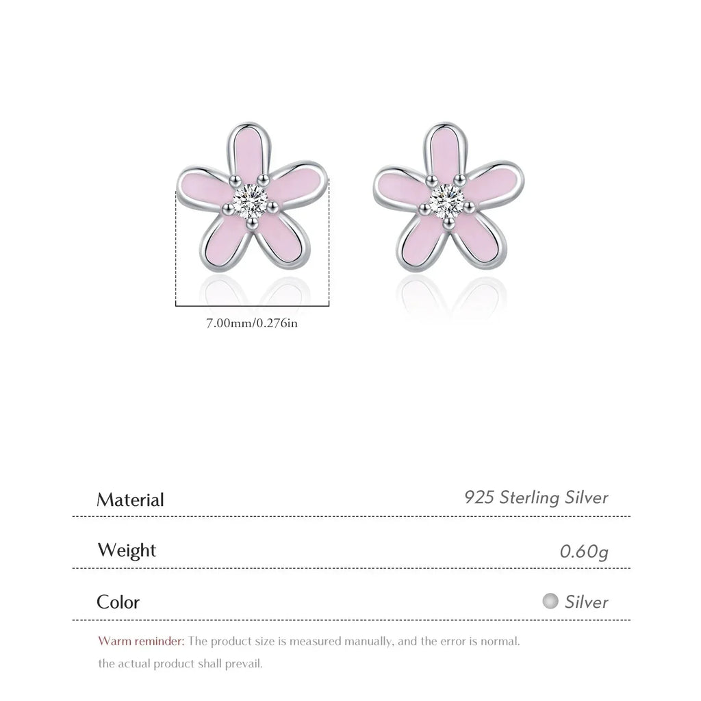 925 Sterling Silver Colorful Enamel Flower Stud Earrings - Minimalist & Cute