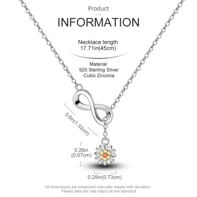 Endless Sunshine Sterling Silver Infinity Necklace With Sunflower