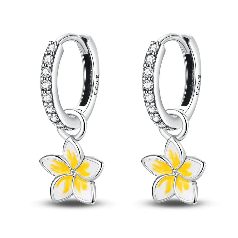 Tropical Paradise Plumeria Sterling Silver Hoop Earrings