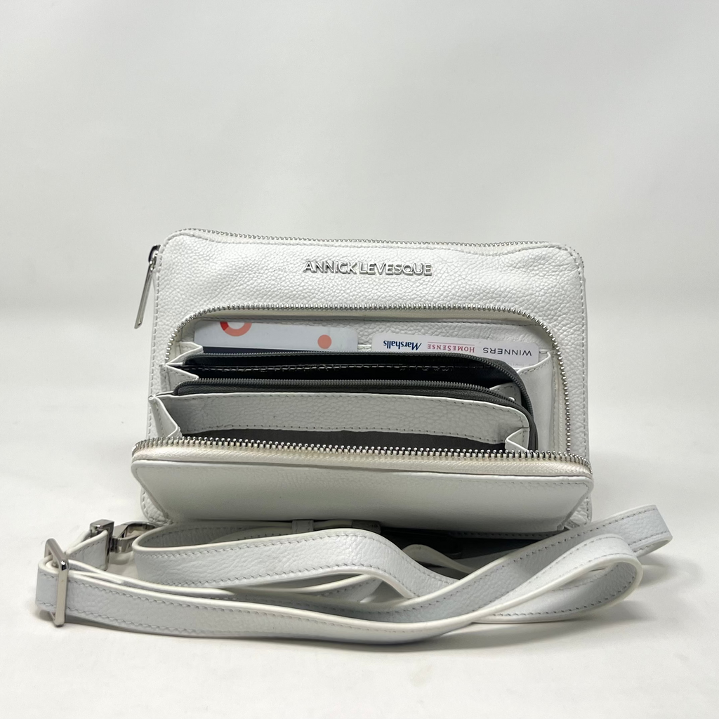 Petit Sac à Main Portefeuille en Cuir Véritable Blanc, Carmen