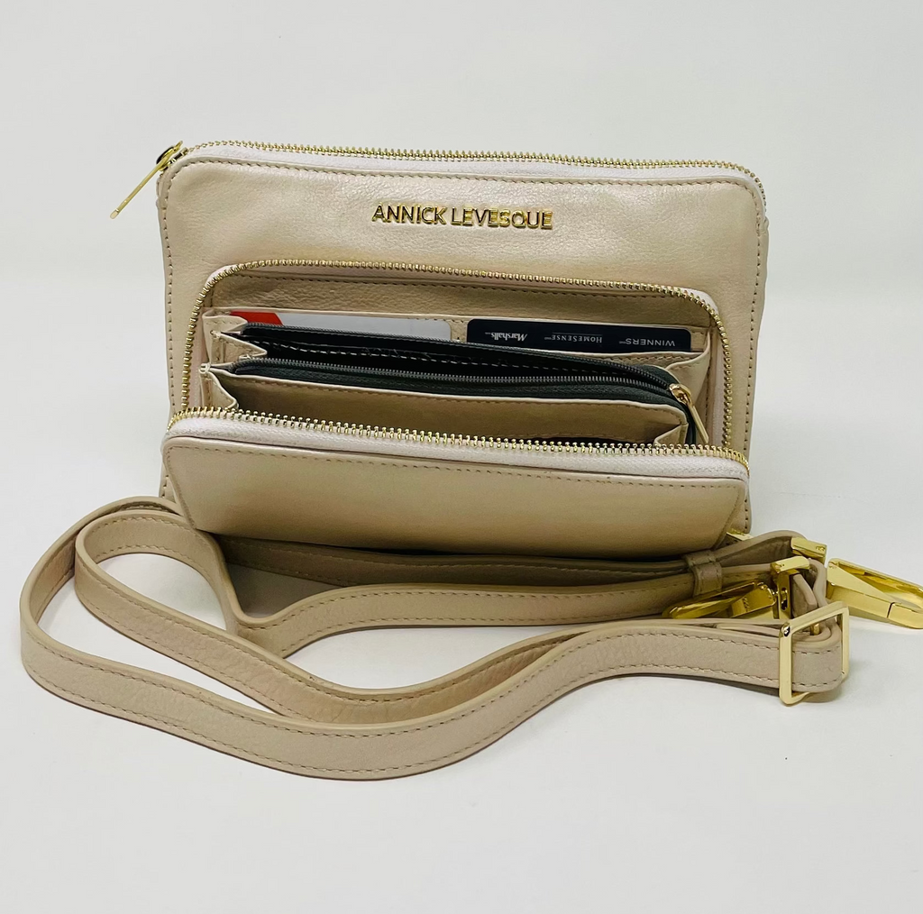 Petit Sac Bandoulière Portefeuille Cuir Champagne, Carmen