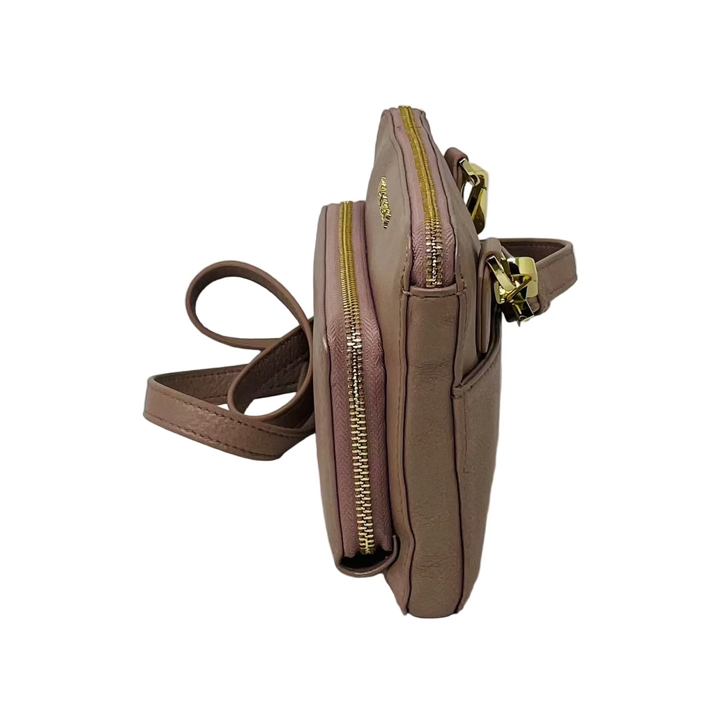 Petit Sac à Main-Portefeuille en Cuir Véritable Rose Platine, Carmen
