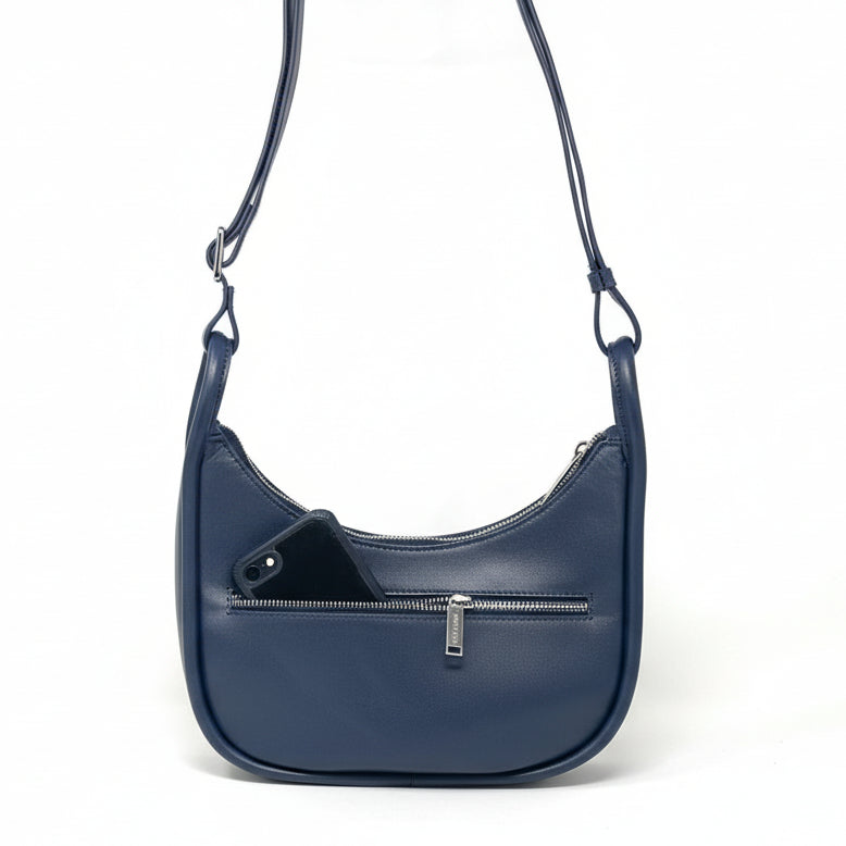 Petit sac à bandoulière en cuir bleu marine | Sabrina