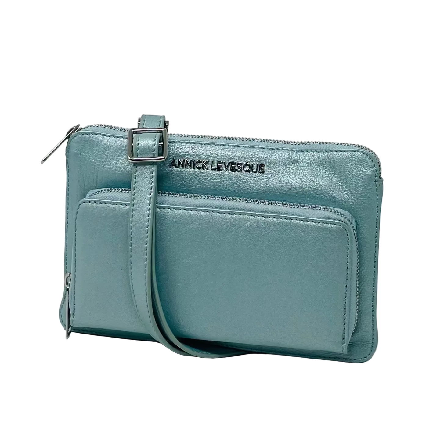 Petit sac à main-portefeuille en Cuir Véritable Bleu céleste, Carmen