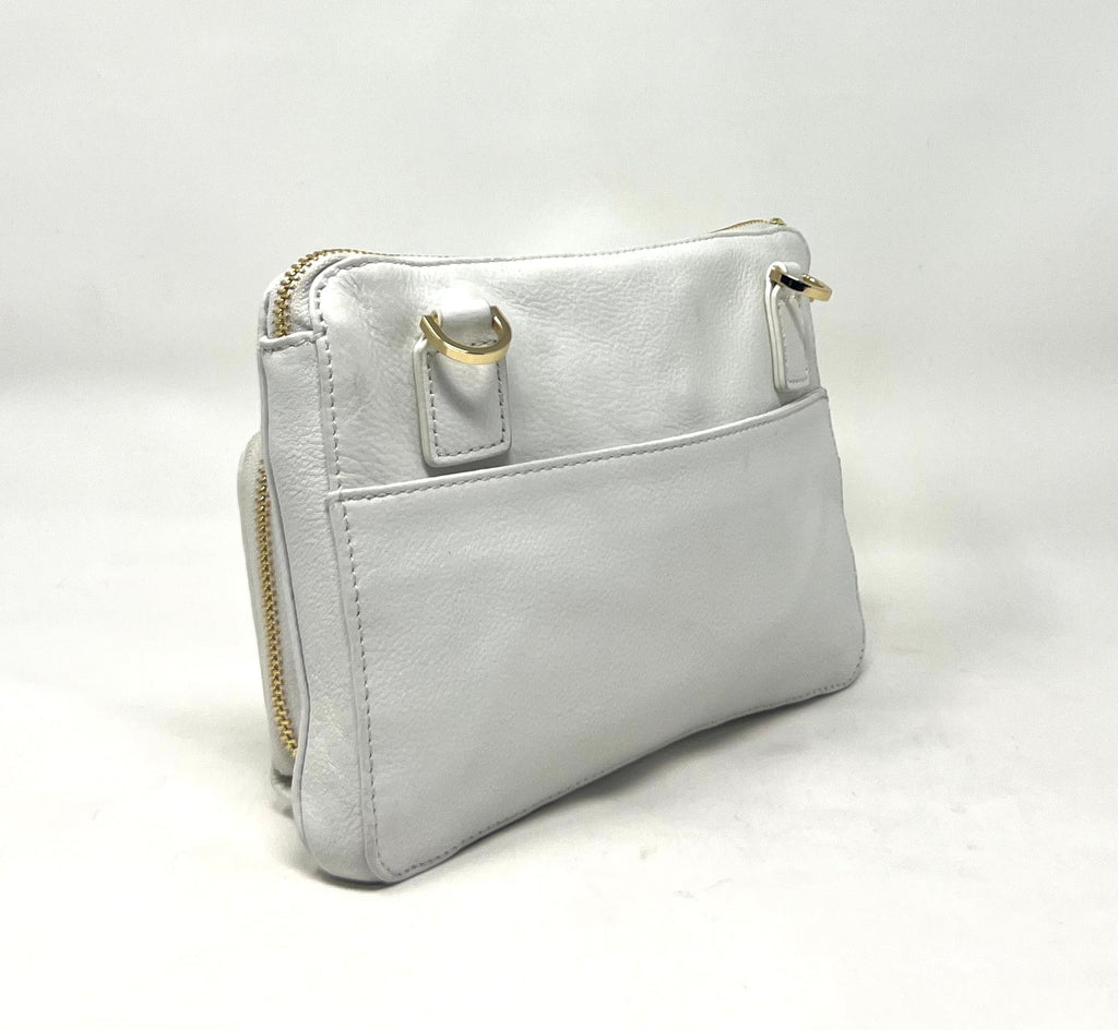 Petit Sac à Main Portefeuille en Cuir Véritable Blanc, Carmen