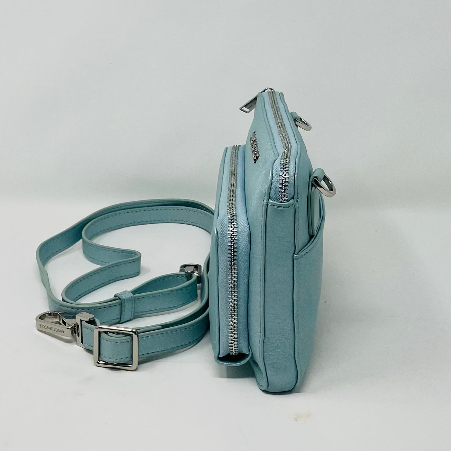 Petit sac à main-portefeuille en Cuir Véritable Bleu céleste, Carmen