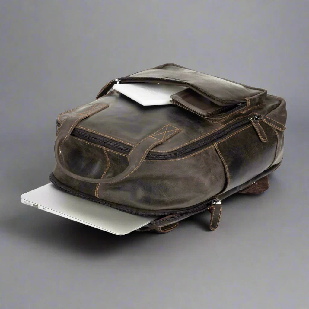 Greenwood Leather Backpack with Reinforced Laptop and Tablet Compartments