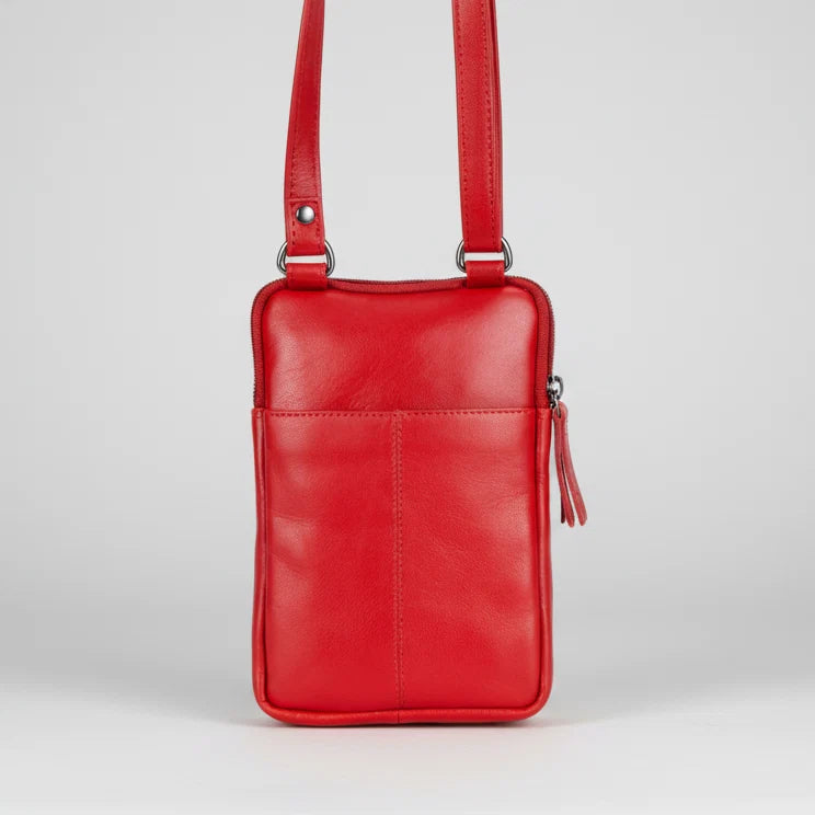 Greenwood Leather Compact Mini Crossbody. Slim Full-Grain Leather Phone Bag & Travel Organizer