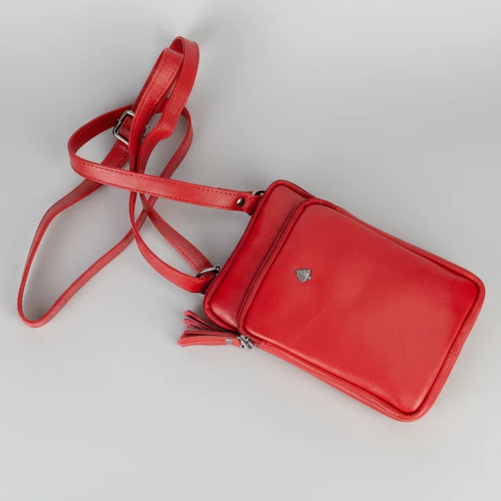 Greenwood Leather Compact Mini Crossbody. Slim Full-Grain Leather Phone Bag & Travel Organizer