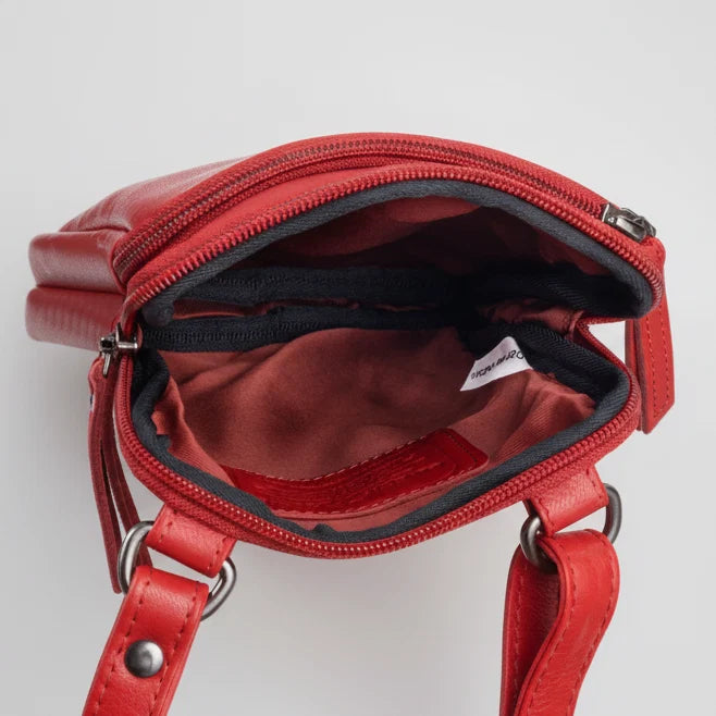 Greenwood Leather Compact Mini Crossbody. Slim Full-Grain Leather Phone Bag & Travel Organizer