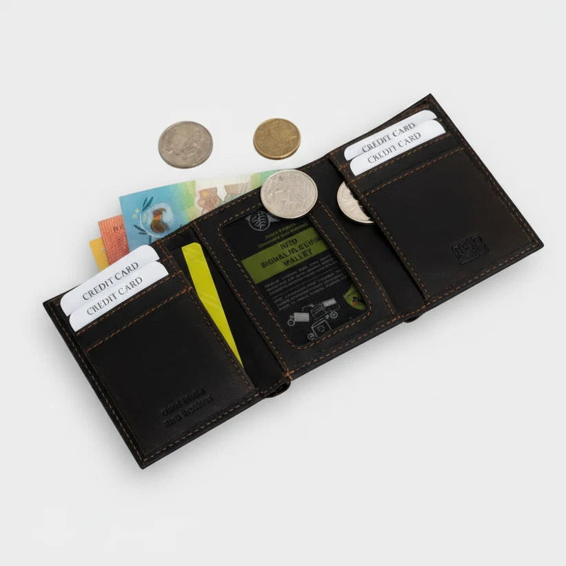 Greenwood Leather Men’s Tri-Fold RFID Wallet