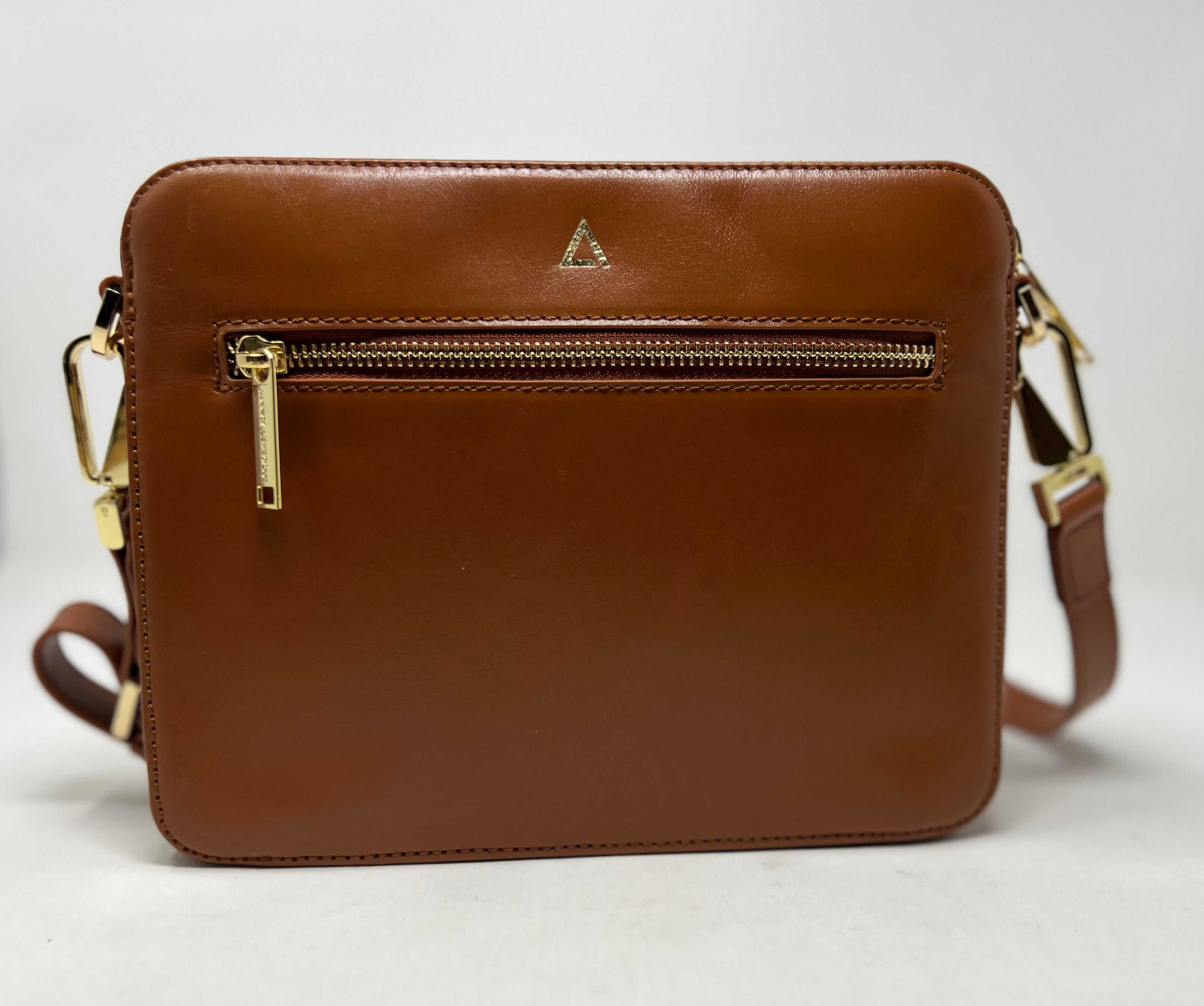 Petit Sac bandouillère 2 en 1 avec porte carte détachable en Cuir Cognac , Kennedi
