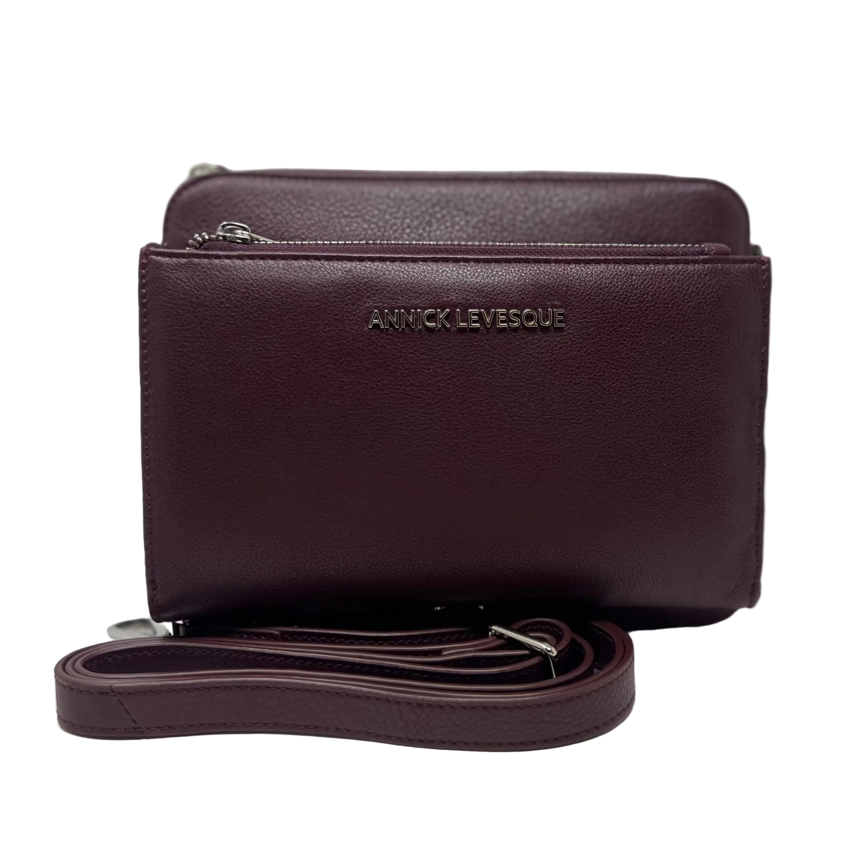 Petit Sac bandouillère avec porte carte détachable, aubergine | Kennedi