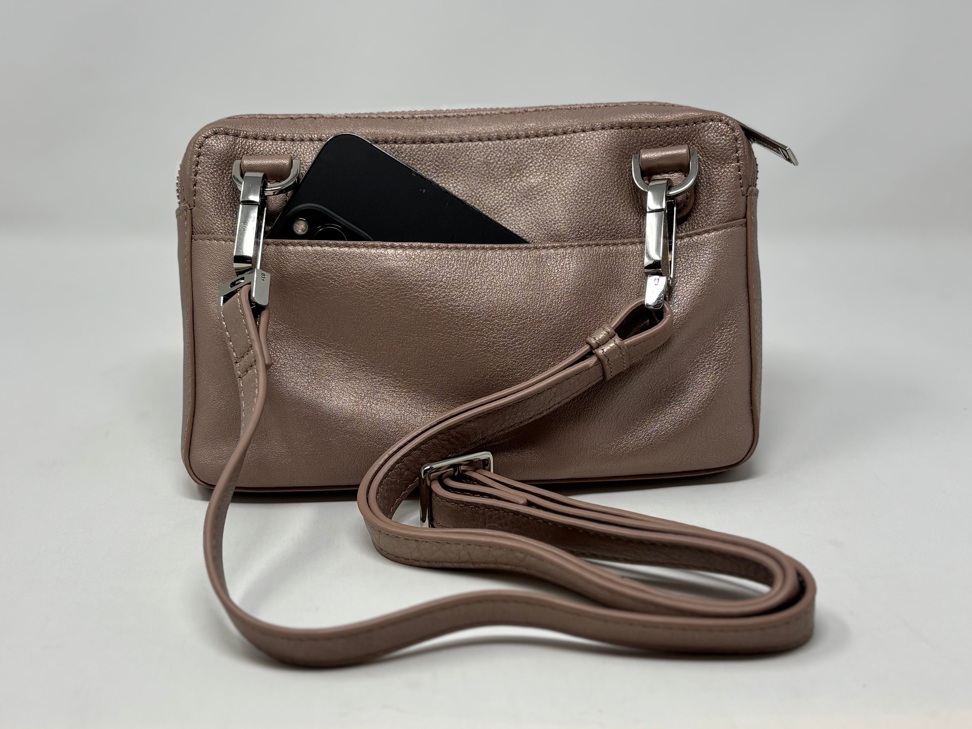 Petit sac bandoulière en Cuir Champagne, Annie