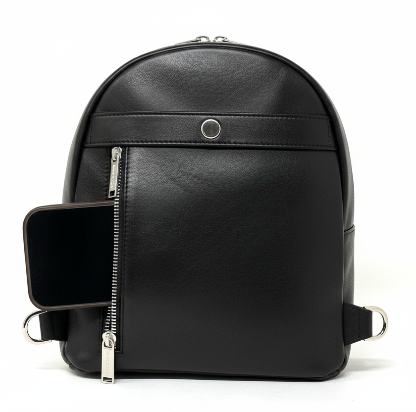 Petit Sac à dos Classique en Cuir noir convertible - Caroline