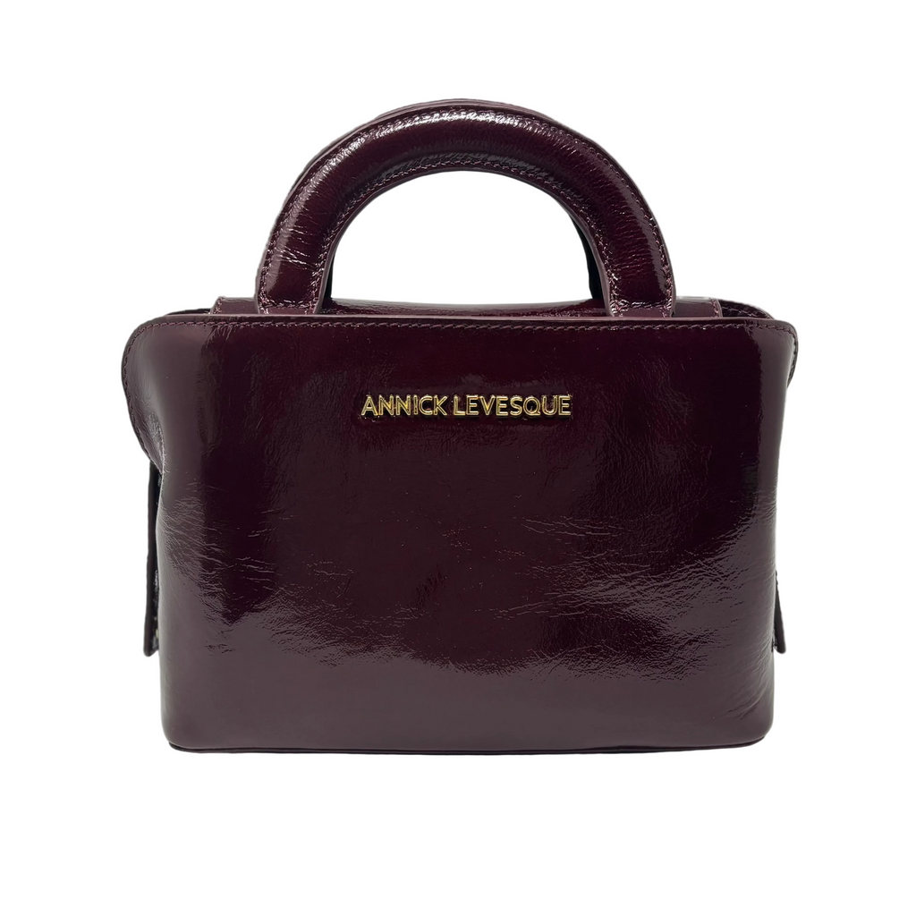 Sac à main en cuir, deux en un, rouge bordeaux vernis | Clarence