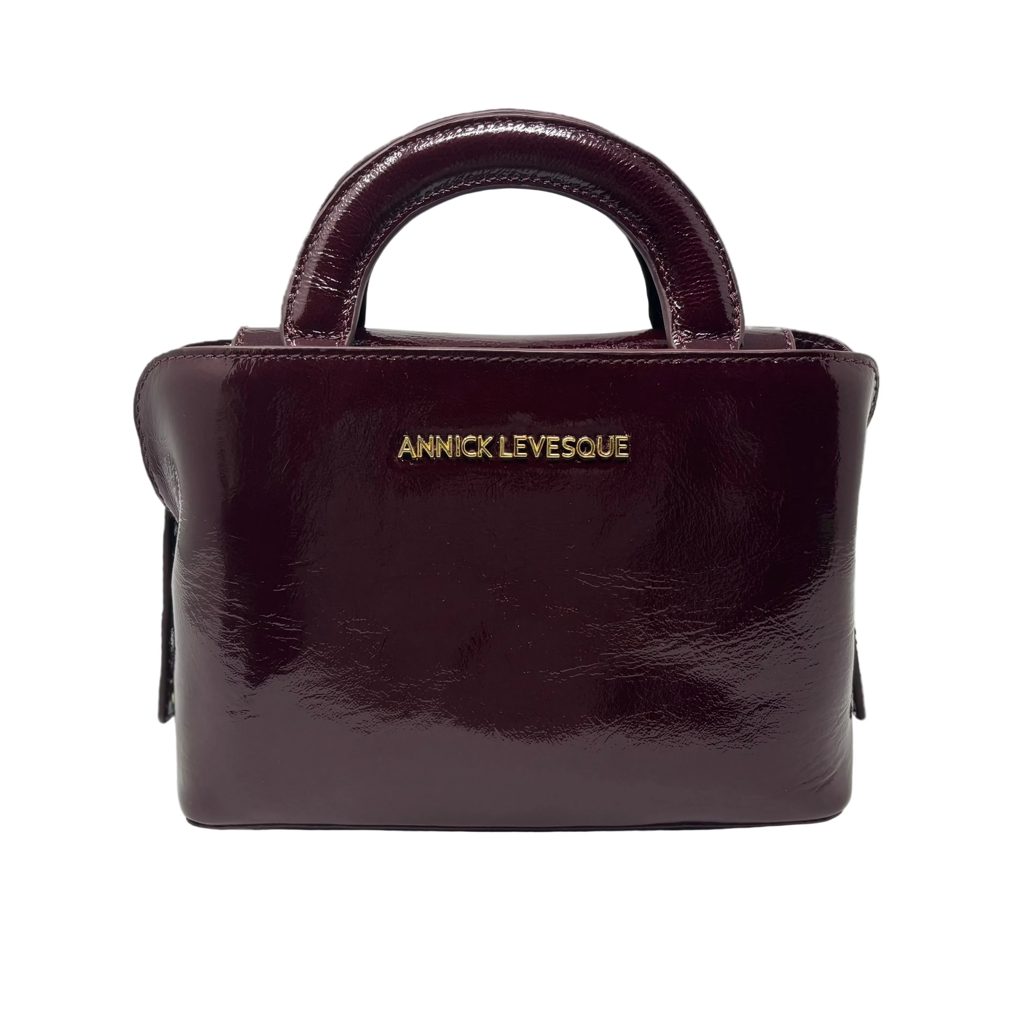 Sac à main en cuir, deux en un, rouge bordeaux vernis | Clarence