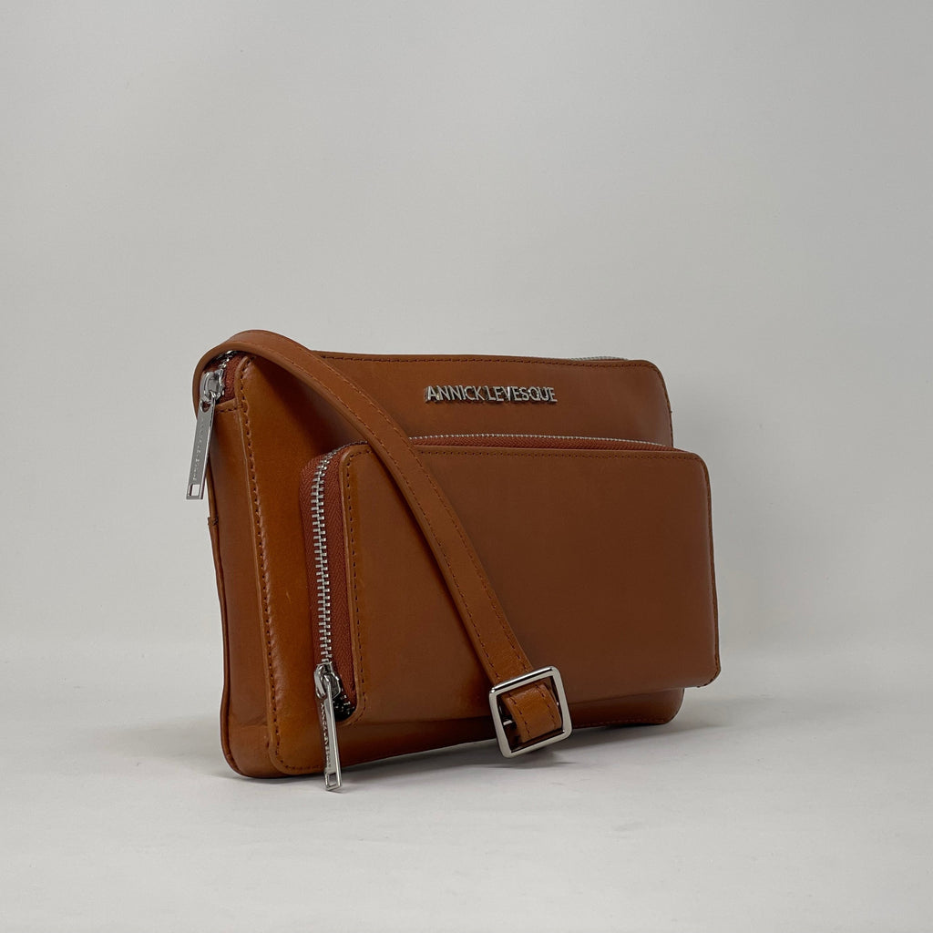 Petit Sac Bandoulière Portefeuille Cuir Cognac, Carmen