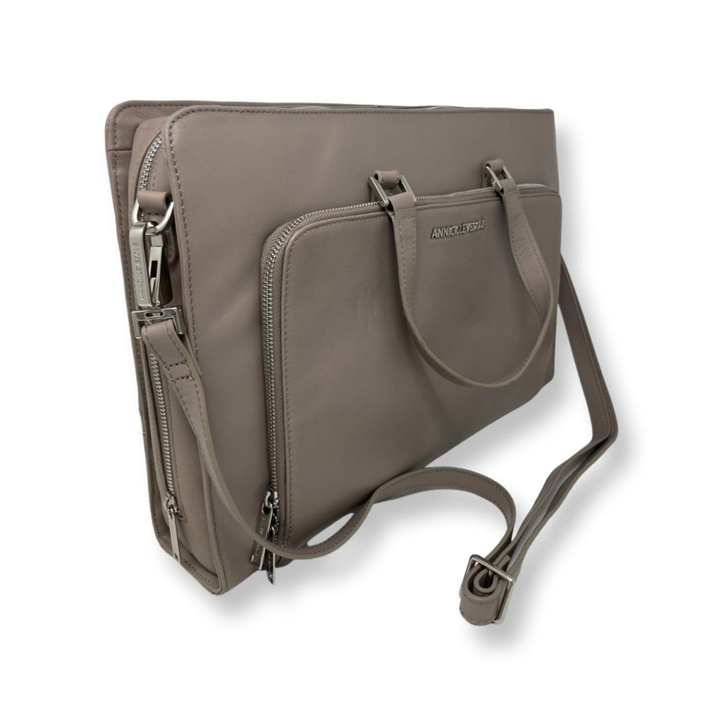 Sac pour Ordinateur Portable en Cuir Taupe | Elizabeth