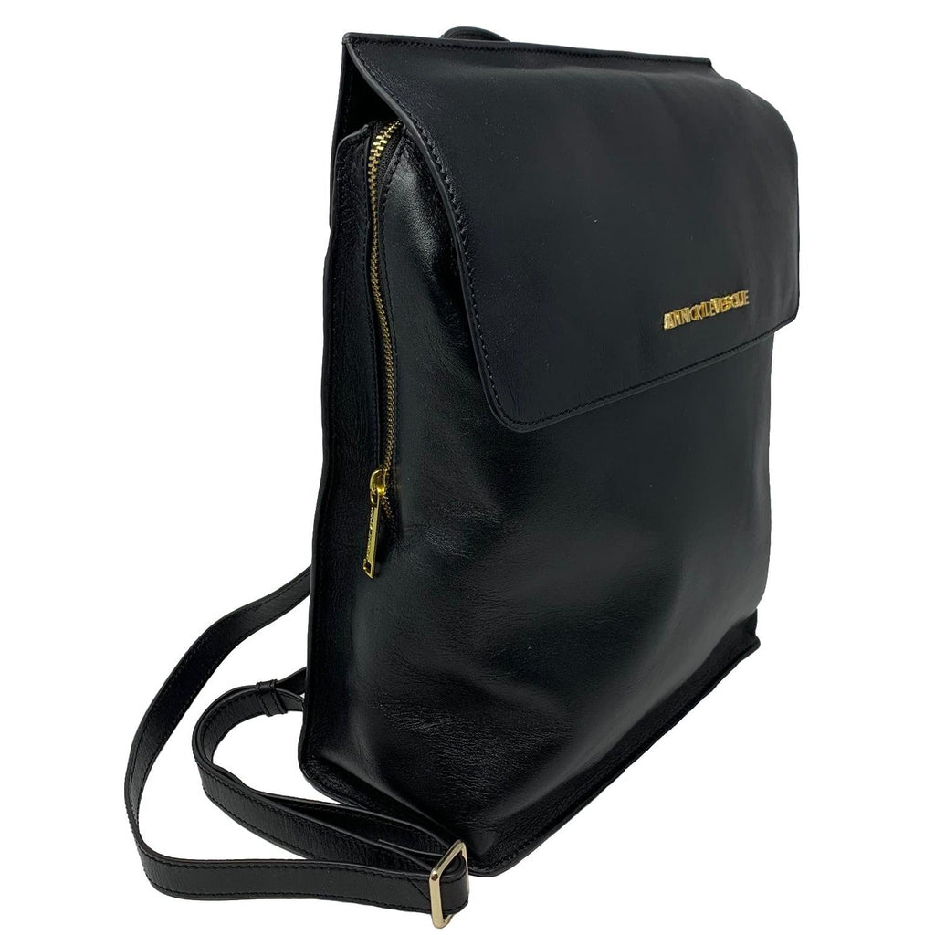 Sac à dos en cuir véritable noir, Antoinette