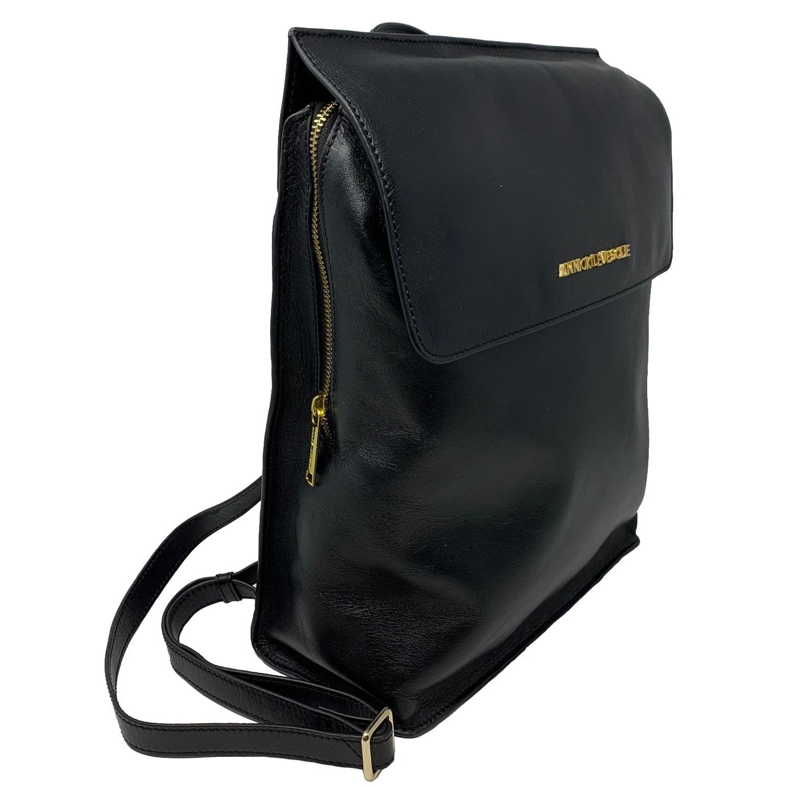 Sac à dos en cuir véritable noir, Antoinette